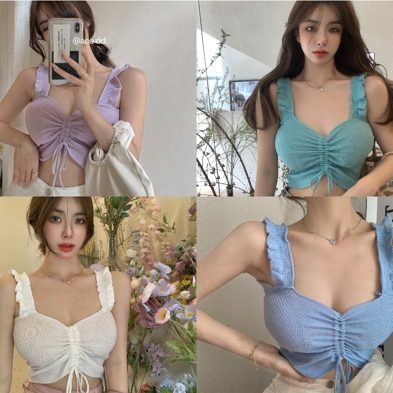 Cocory vn Áo Croptop Dệt Kim Sát Nách Cổ Chữ V 5 Màu Sắc Lựa Chọn Thời Trang Mùa Hè Quyến Rũ Cho Nữ
