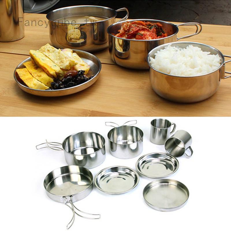 Bộ 8 Dụng Cụ Nấu Ăn Bằng Thép Không Gỉ Gấp Gọn Tiện Dụng Cho Cắm Trại Dã Ngoại 5-6 Người