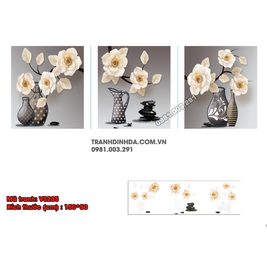 Tranh đính đá bình hoa 3 bức KT:150x50cm,tranh gắn đá chưa gắn.