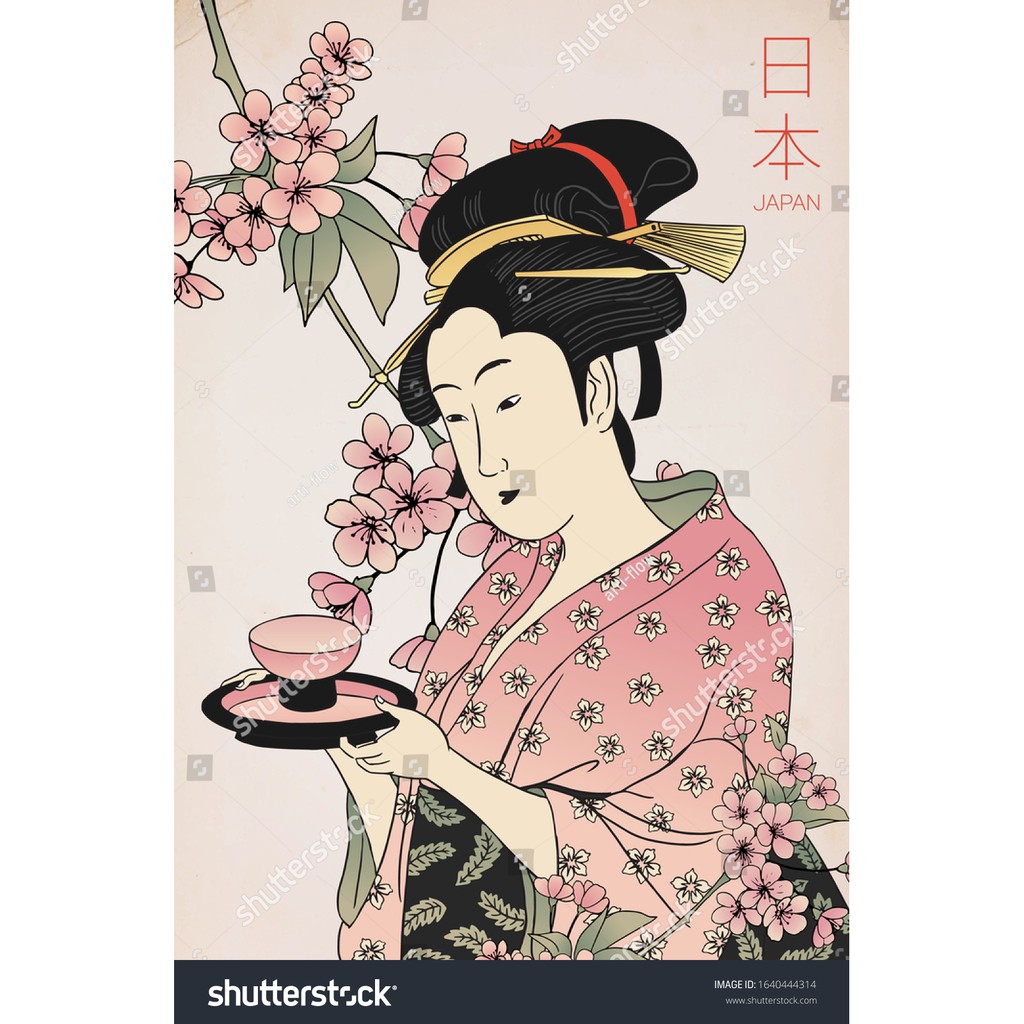 Tranh lụa 3d Quán ăn Phòng trà phong cách Nhật Bản QAPTNB-08