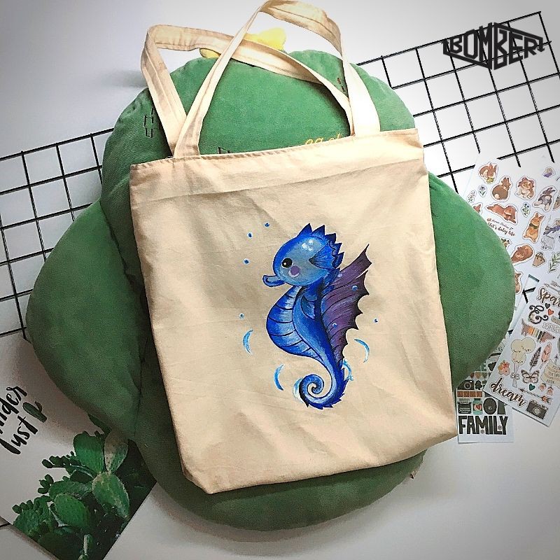 [Ảnh thật 100%] Túi Tote Canvas phối hình vẽ tay Little.SeaH (handmade)