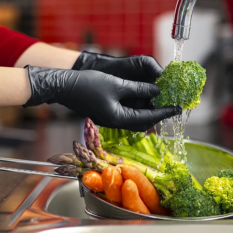 Găng tay PVC cấp thực phẩm không latex màu đen dùng một lần đa dụng cho nhà bếp
