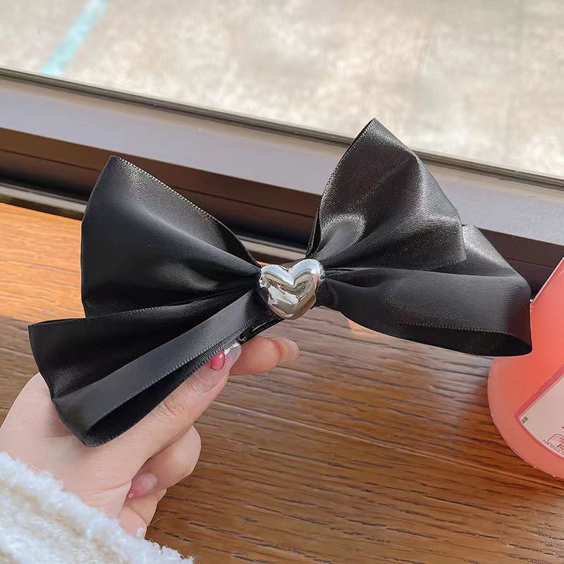 Kẹp Tóc Nơ Hình Trái Tim Ba Chiều Màu Đen Phong Cách Retro 2022 Cho Bé Gái