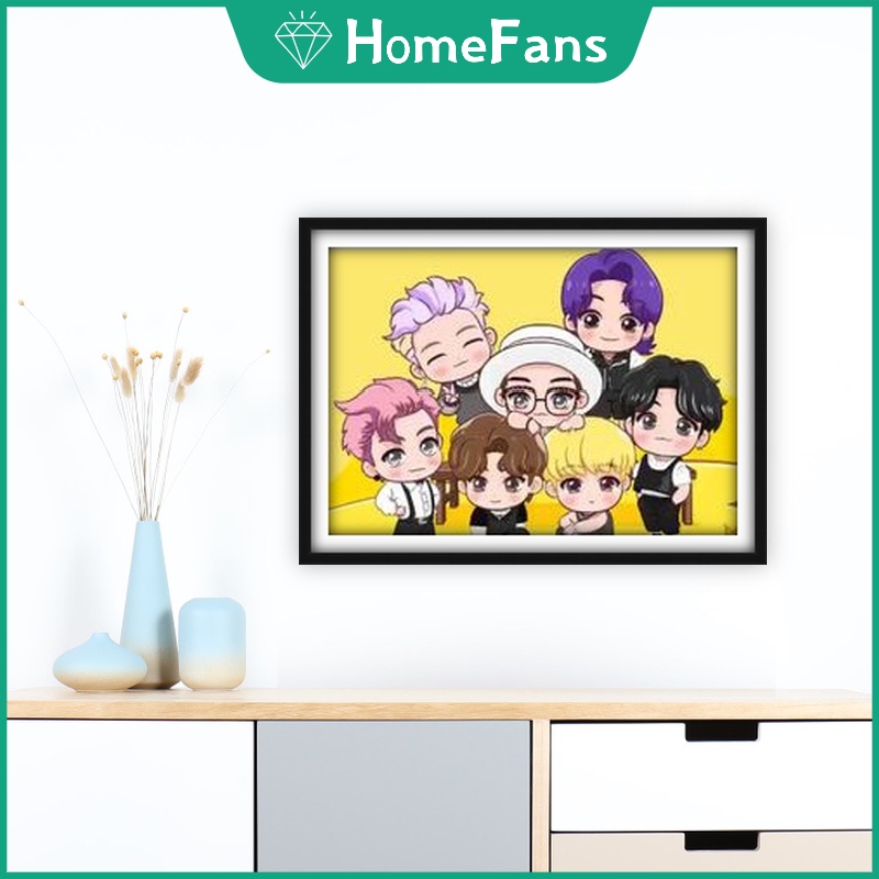 Bộ tranh đính đá 5d họa tiết hoạt hình BTS độc đáo kích thước 40x30cm diy dùng trang trí