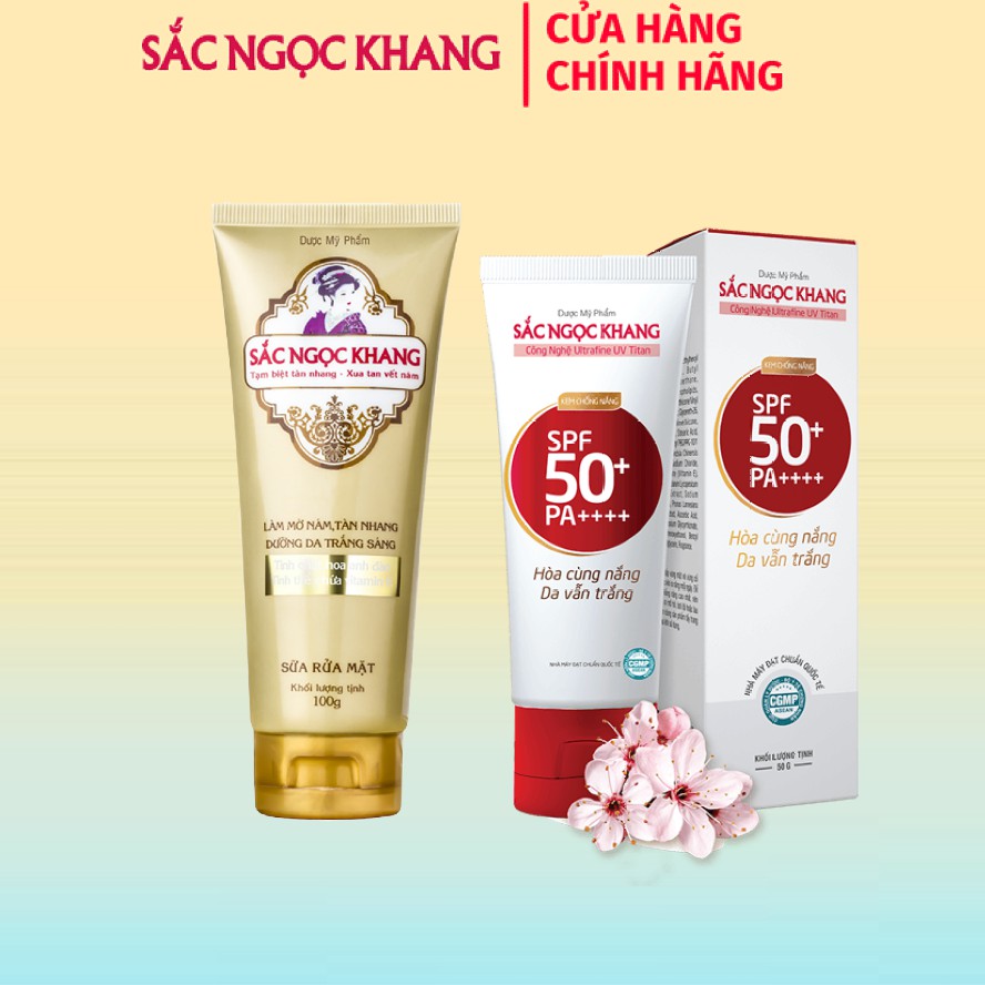 [Mã LTP50 giảm 50000 đơn 150000] Combo Kem chống nắng Sắc Ngọc Khang 50g+ Sữa rửa mặt Sắc Ngọc Khang 100g