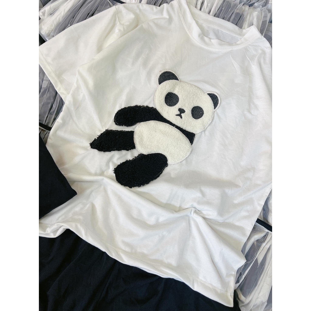 Đồ bộ nữ, set đồ bộ quần đùi lưng thun và áo ngắn tay form rộng freesize thêu gấu vải thun cotton mềm mát, đồ bộ mặc nhà