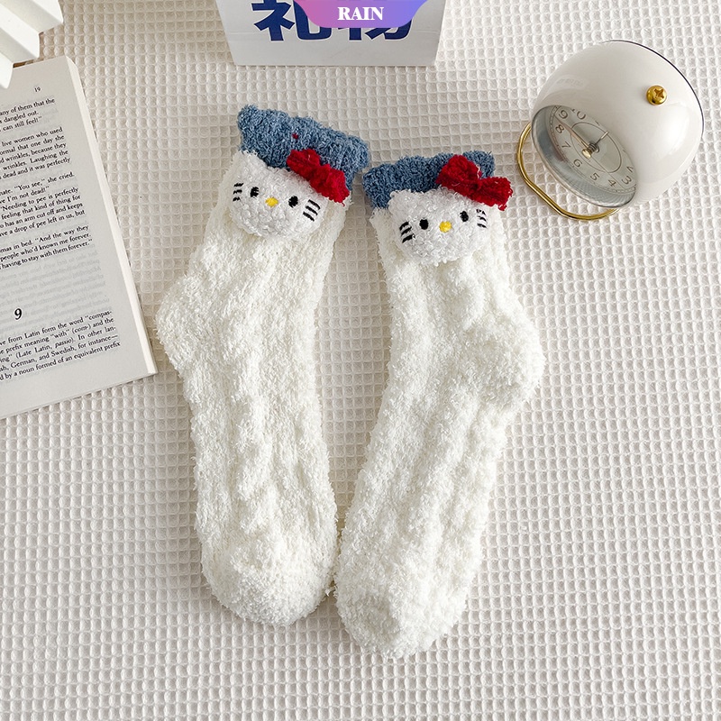 SANRIO Vớ Len Lông Cừu San Hô Giữ Ấm Mùa Đông In Họa Tiết Hoạt Hình Kuromi My Melody Cinnamoroll Dễ Thương Làm Quà Tặng Cho Bé Gái