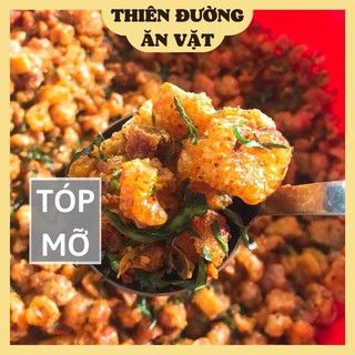 Tóp mỡ giòn da thiên đường ăn vặt hũ pet 300g đồ ăn vặt cay ăn liền - tóp mỡ rim mắm tỏi ớt kèm lá chanh