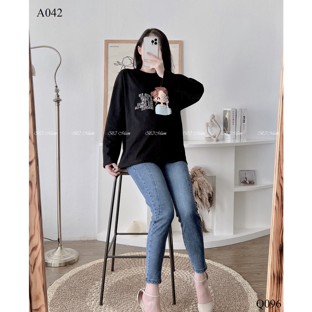 Q096 Quần bầu bò gân đen dày dặn thời trang cực đẹp B2 MUM