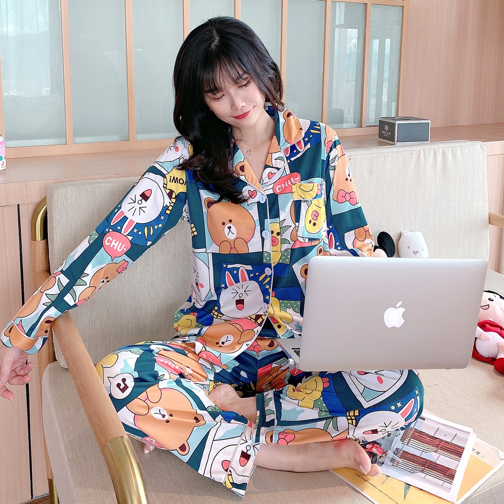 Bộ đồ ngủ SUGEMIUSI in nhiều họa tiết dễ thương thoải mái cho nữ