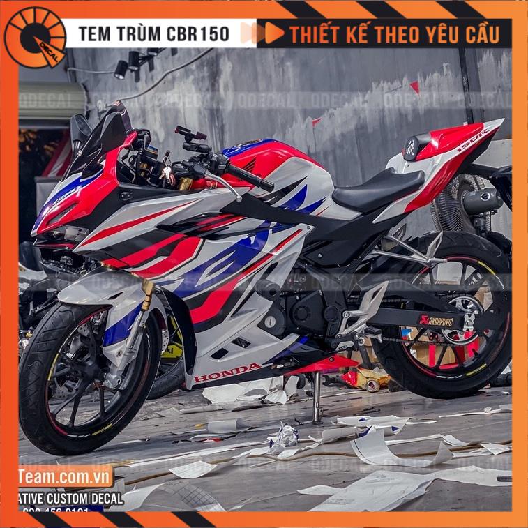Tem trùm  CBR150 Custom HRC xanh đen đỏ decal 3 lớp thiết kế theo yêu cầu