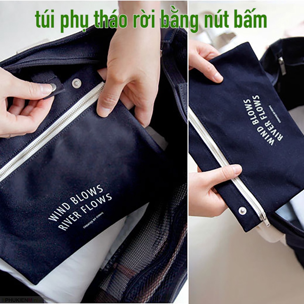 Túi vải canvas loại to gấp gọn nhiều ngăn đựng quần áo giày dép du lịch đi biển đi chơi có quai treo tay nắm vali