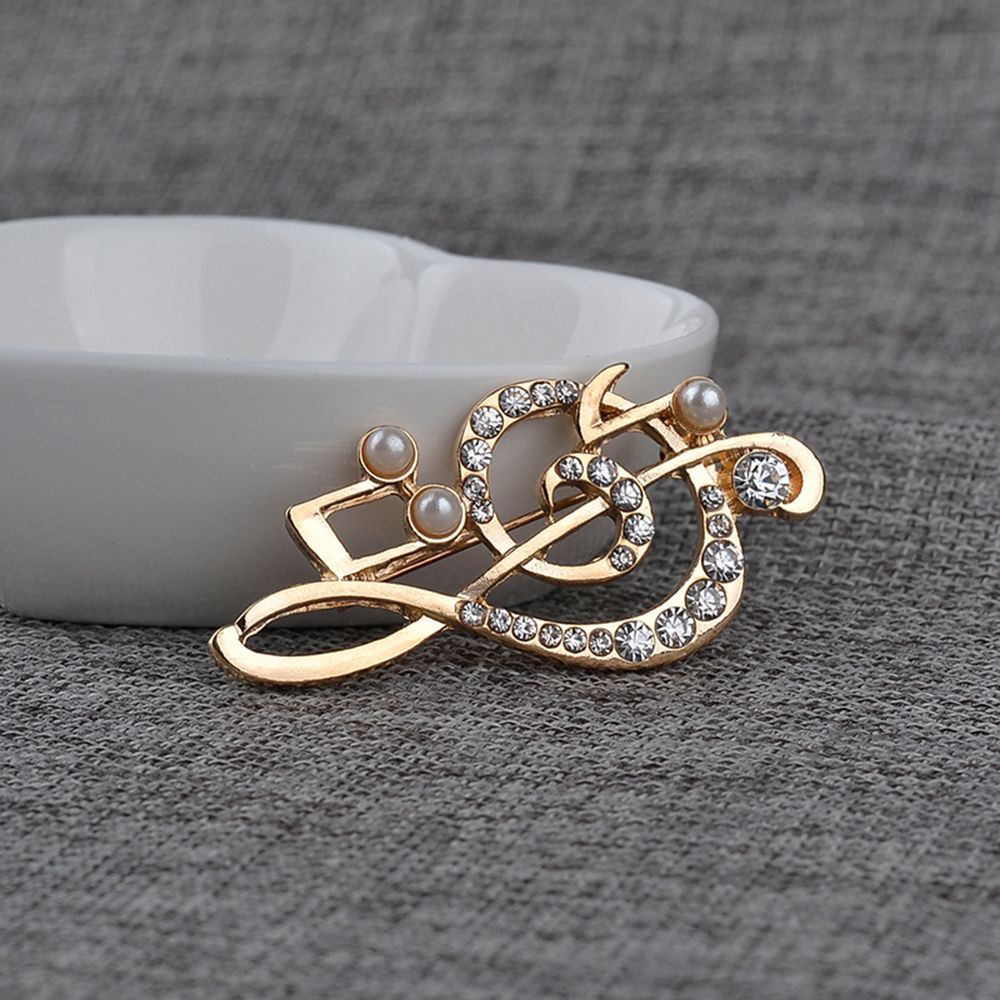 Ghim cài áo thiết kế nốt nhạc khảm đá phối ngọc trai sang trọng thời trang