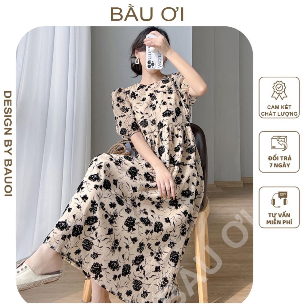 ĐẦM BẦU BABYDOLL TAY PHỒNG DÁNG DÀI - VÁY BẦU CÔNG SỞ PHONG CÁCH RETRO SANG TRỌNG MẶC ĐI LÀM DỰ TIỆC ĐẸP