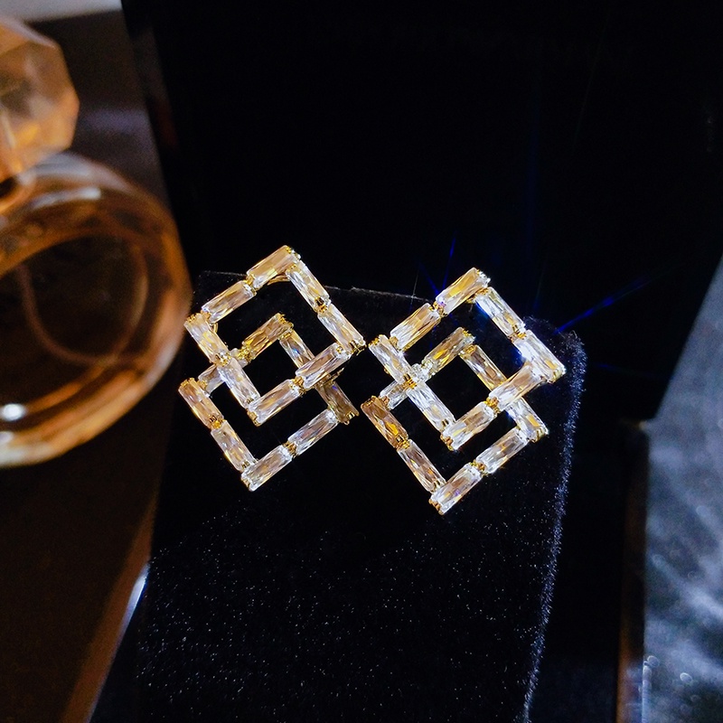 [Jiudoulan] Khuyên Tai Đính Đá Zircon Vuông Độc Đáo Sang Trọng Cho Nữ