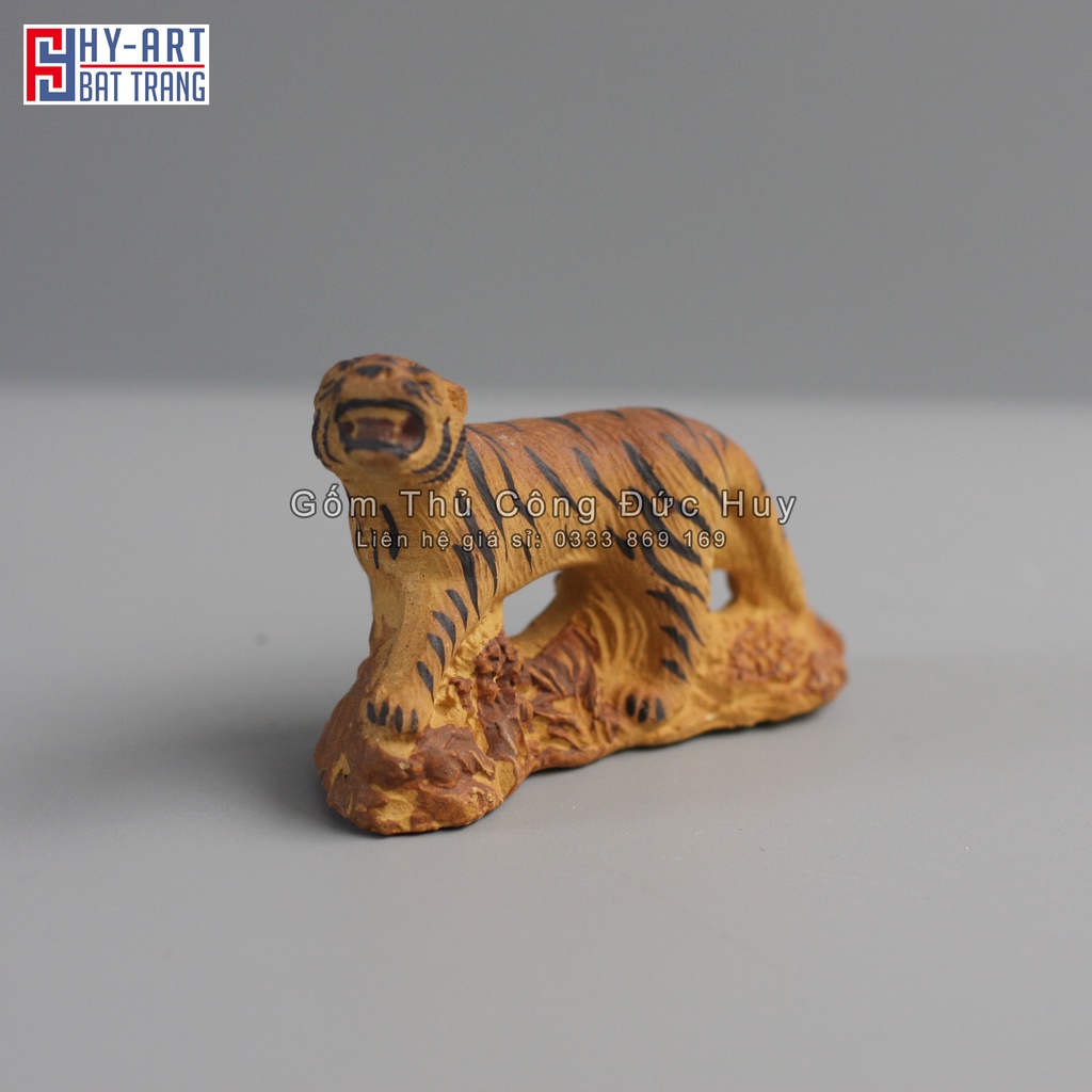 Tiểu cảnh hồ cá, bể cá cảnh, tượng gốm con hổ mini trang trí hòn non bộ chậu cây bonsai