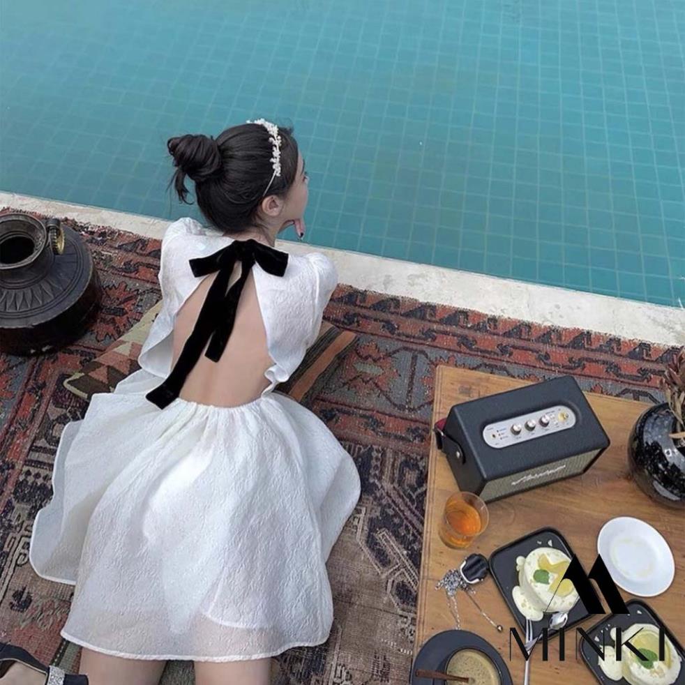 [TTTK] ĐẦM TRẮNG NƠ ĐEN HỞ LƯNG - CHẤT LIỆU GẤM XỐP CAO CẤP - TRẮNG VÂN NỔI | BigBuy360 - bigbuy360.vn