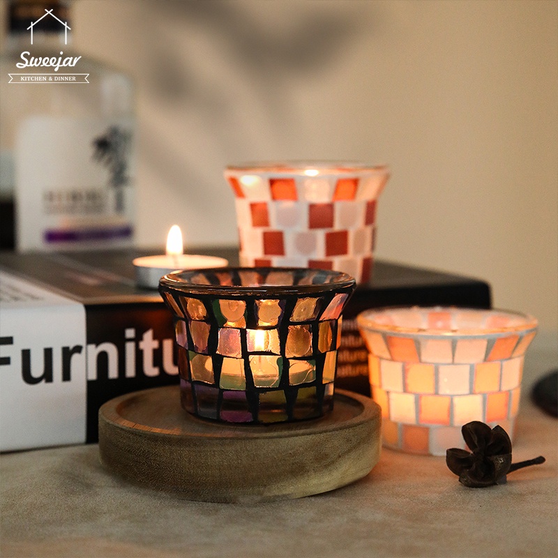 Giá đỡ nến Sweejar bằng thủy tinh nhiều màu sắc trang trí nội thất