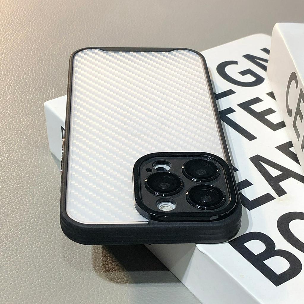 Ốp Điện Thoại Cứng Họa Tiết Sợi Carbon Màu Đen Kèm Miếng Dán Ống Kính Máy Ảnh Cho compatible for iPhone 11 12 13 14 pro max