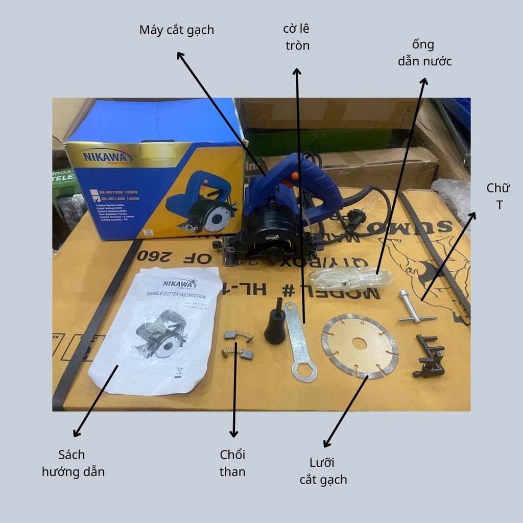 Máy cắt gạch xẻ đá bê tông cầm tay Nikawa 1400W nhập khẩu Nhật bảo hành chính hãng giao hỏa tốc HN