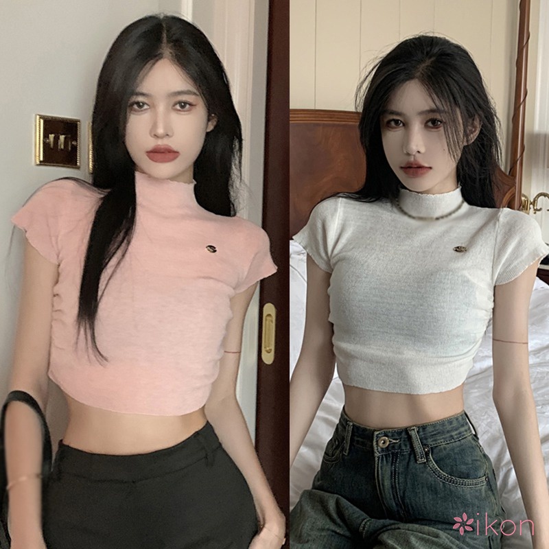 Áo Croptop Dệt Kim Màu Trơn Dáng Ôm Thời Trang Cho Nữ