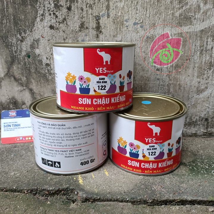 Sơn chậu cảnh, chậu kiểng 1K Yes Paint màu xanh hòa bình 400g