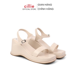 Dép Sandal Đế Xuồng Nữ Cillie Giày Bánh Mì Đế Cao 7p Quai Ngang Da Mềm 1156