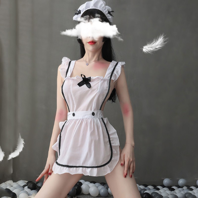 Bộ Đồ Ngủ Hóa Trang Cô Hầu Gái 10mk Không Tay Phối Bèo Kèm Băng Đô Phong Cách Lolita Gợi Cảm Cho Nữ | BigBuy360 - bigbuy360.vn