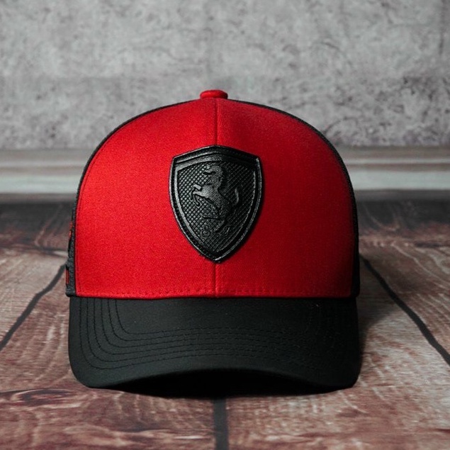 NÓN LƯỠI TRAI PU MAR FERRARI LOGO CAO SU NỔI CHẤT VẢI COTTON HÀN QUỐC CAO CẤP MÀU ĐỎ ĐEN