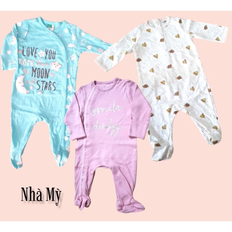 (Chọn mẫu 5-7kg) Bộ đồ liền vớ chất Cotton cho bé trai bé gái hàng Xuất dư Mix hãng