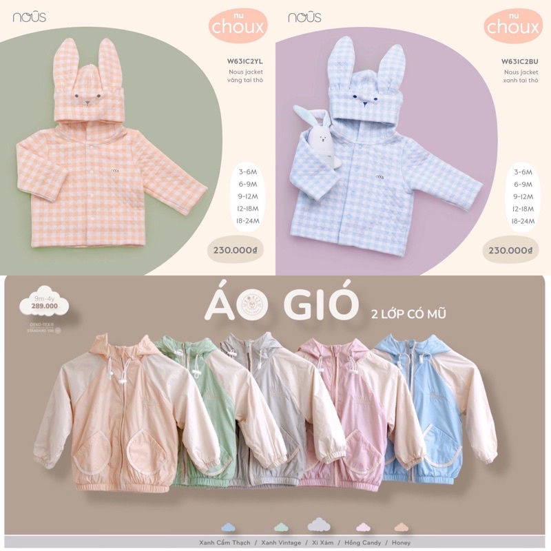 Áo Khoác Jacket xanh tai thỏ  nous HRNEE cho bé 2022