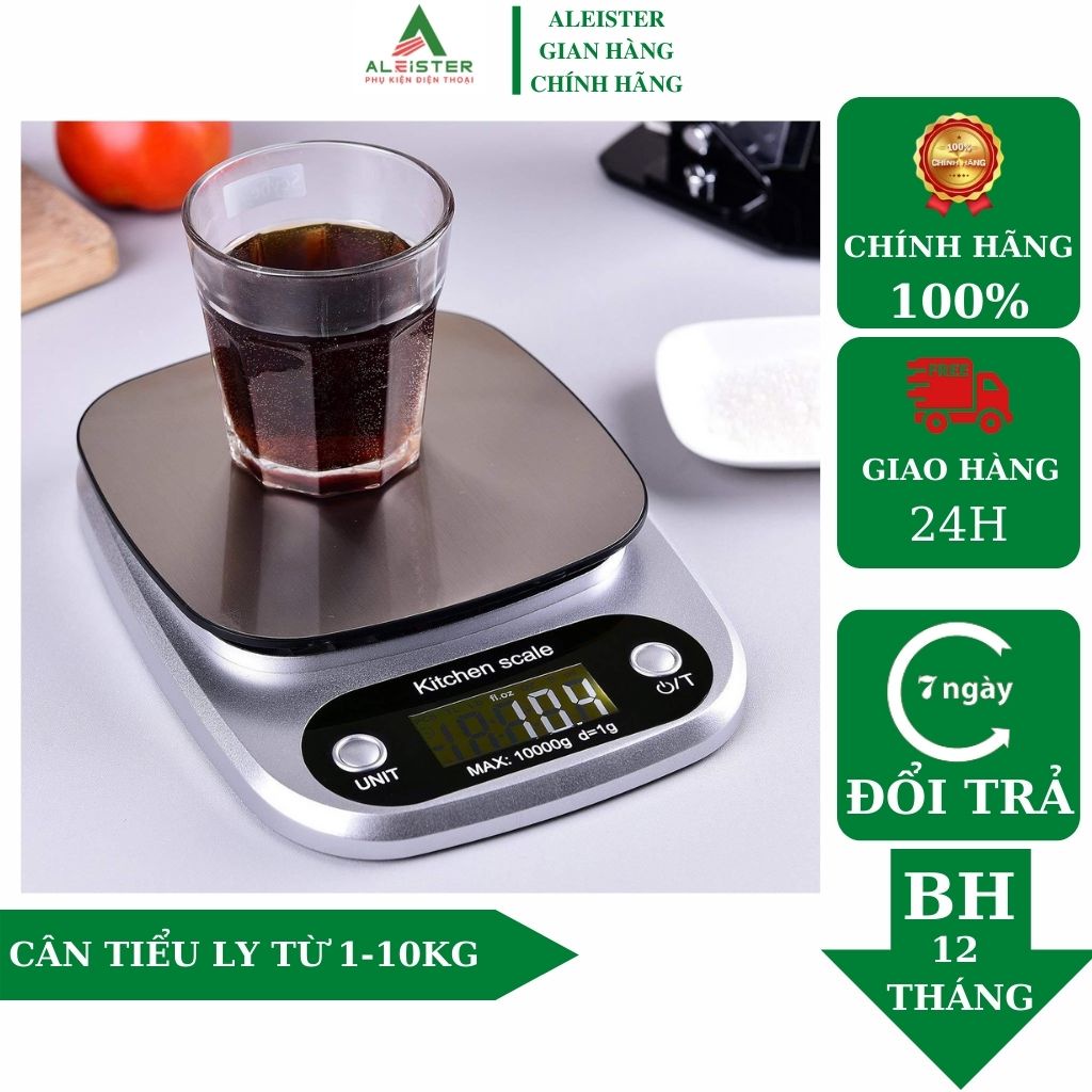 Cân tiểu ly điện tử nhà bếp mini aleister định lượng 1g - 5kg-10kg  làm bánh độ chính xác cao kèm 2 viên pin AAA