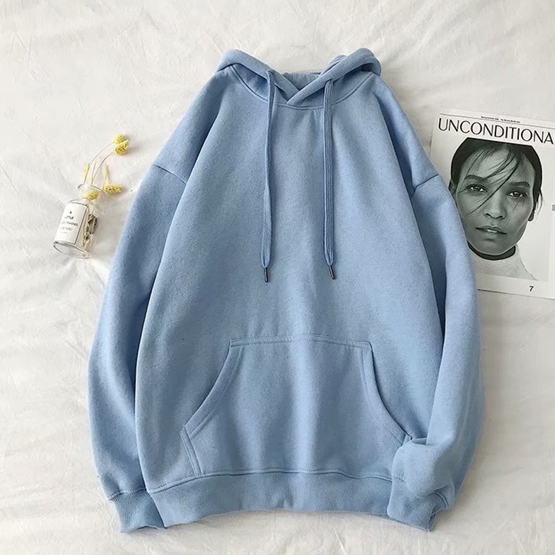 Áo hoodie IELGY tay dài cổ tròn dáng rộng màu trơn phong cách đơn giản dành cho nữ