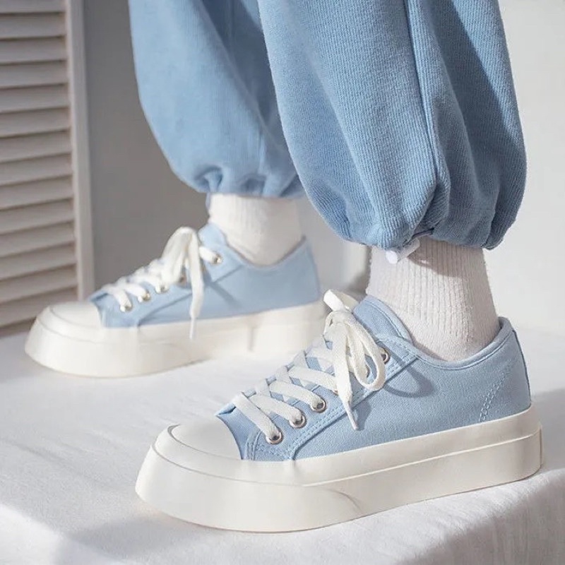 Giày Thể Thao Nam Nữ  Sneaker Màu Đen Xanh Trắng Hồng Basic Độn Đế Chất Vải Phong Cách Ulzzang Hàn Quốc Đủ Size Loại 1