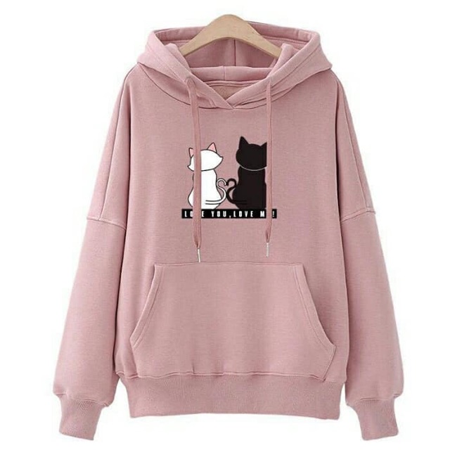 Có Sẵn Áo Hoodie nữ hình mèo - hồng đất baby