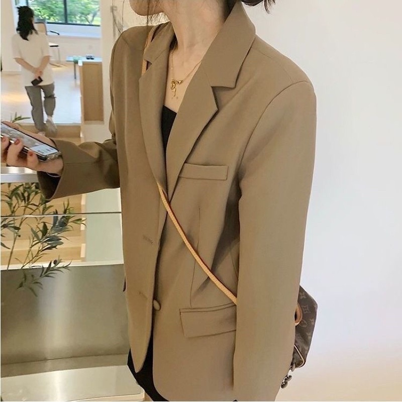 Áo khoác blazer dáng rộng màu trơn phong cách Hàn Quốc thời trang cho nữ
