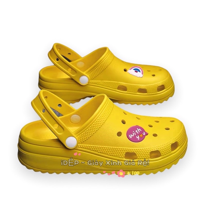 Dép Crocs nữ hình Chibi độn đế cao 5cm - Giày sục nhựa siêu nhẹ đi mưa iDép - SL024