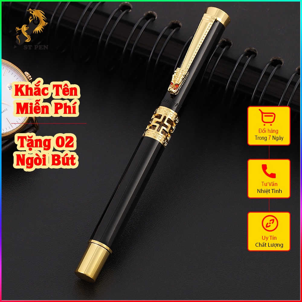 Bút ký kim loại khảm rồng ST02❤️ngòi 0,5mm,khắc tên in logo theo yêu cầu❤️tặng kèm 01 ngòi bút- ST PEN