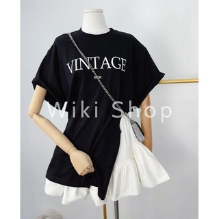 Set áo thun VINTAGE xẻ tà đen mix chân váy trắng dáng ngắn  - Set bộ váy đầm nữ freesize chất thun co giãn C188
