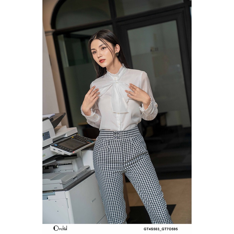 Quần công sở chất thô kẻ dáng baggy thanh lịch Orchid GT7O595