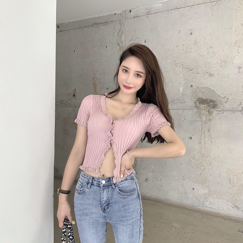 Áo croptop kiểu Maoshop ôm body tay ngắn len tăm phong cách Jennie ulzzang Hàn Quốc - C62