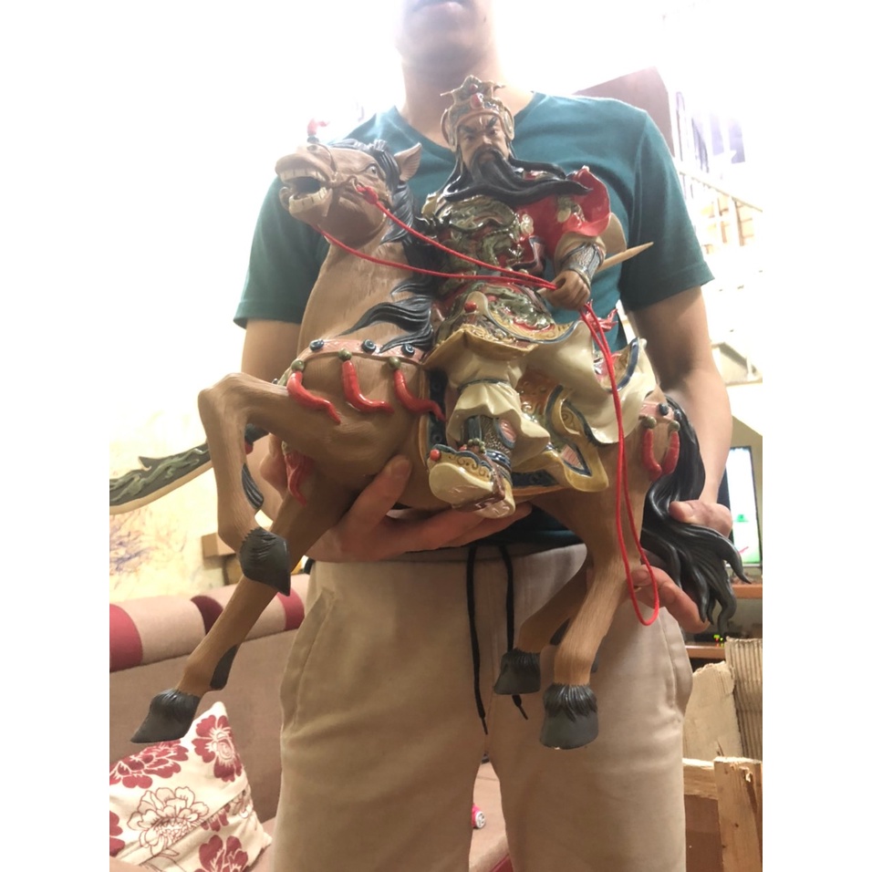 Tượng Quan Công cưỡi Xích Thố gốm phật sơn - Tượng Quan Thánh Trấn Ải cao cấp