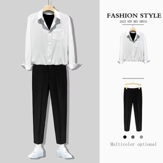 Set quần áo HAIBINZOULU gồm áo sơ mi và quần âu công sở phong cách thường ngày cho nam