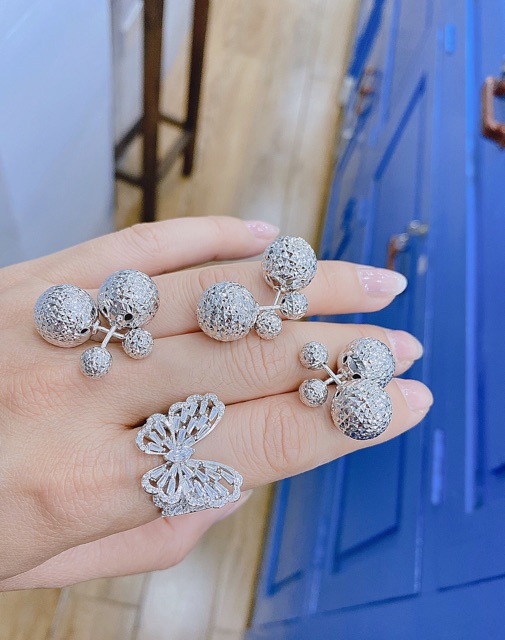 Khuyên tai quả trước sau hồ lô sành điệu bạc thật phay sáng có cả loại mạ vàng trắng