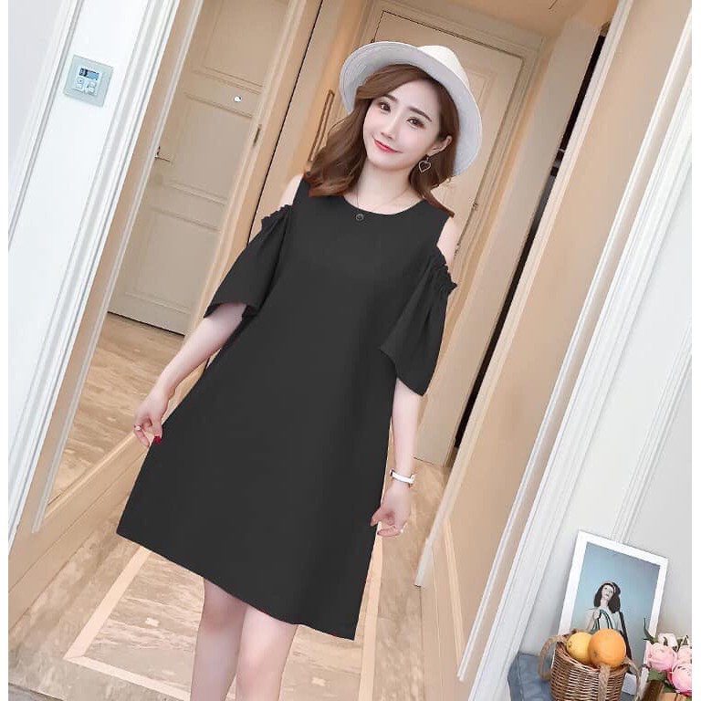 Váy bầu suông thiết kế hở vai w125 ( về đủ 3 màu)