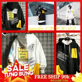 Áo Khoác Hoodie Phối Zip Túi Ngang