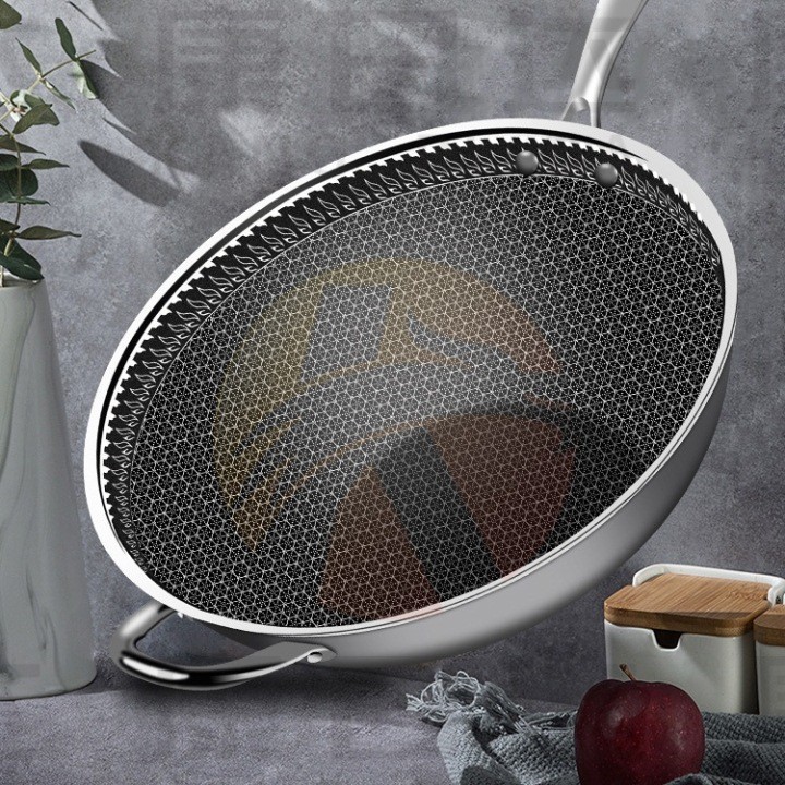 Chảo vân tổ ong chống dính 32cm dày nặng, chảo chiên rán vân đá tổ ong cao cấp có tay cầm