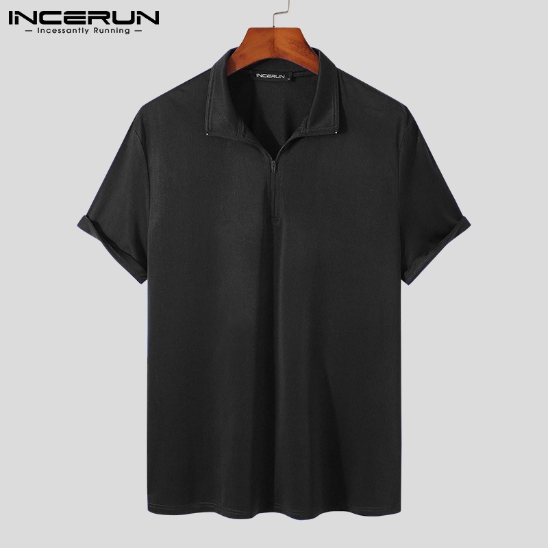 Áo INCERUN tay ngắn cổ bẻ có khóa kéo 3 màu tùy chọn thời trang cho nam