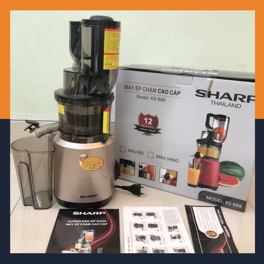 Máy ép chậm, Máy Ép Trái cây SHARP KS 888, Công suất lớn ép siêu kiệt bã - dễ tháo lắp, vệ sinh, BH chính hãng 12Th