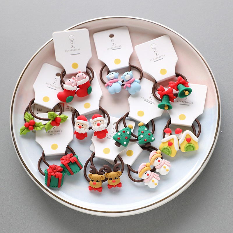 Set 2 dây buộc tóc co giãn hình tuần lộc hoạt hình dễ thương cho nữ